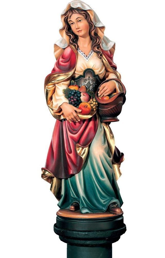 Früchtefrau mit Obstkorb Statue aus Holz