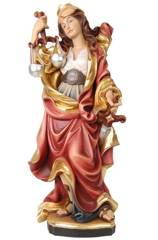 La Justice, symbole du système juridique, statue en bois