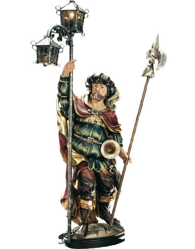 Statue en bois d'un garde royal armé d'une hallebarde