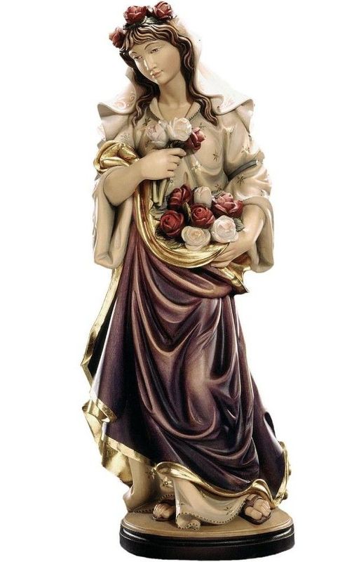 Statue de la jeune fille à la rose en bois