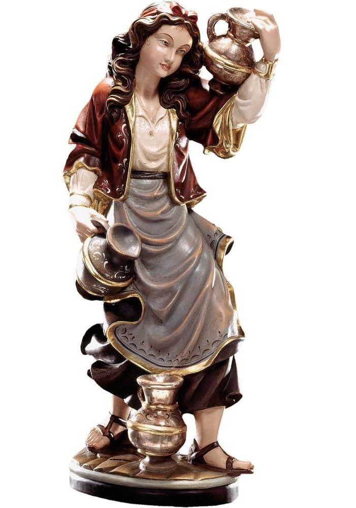 Wasserträgerin, Frau mit Krügen Statue aus Holz