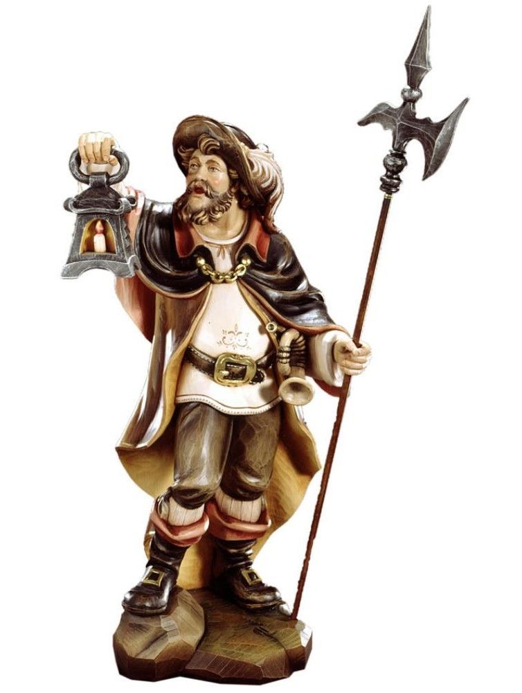 Nachtwächter mit Holzlaterne Statue aus Holz