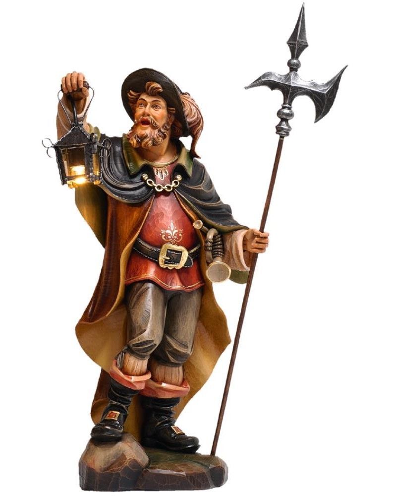 Nachtwächter mit Kupferlaterne Statue aus Holz