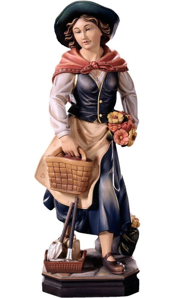 Gärtnerin Floristin mit Blumen und Werkzeuge Statue aus Holz