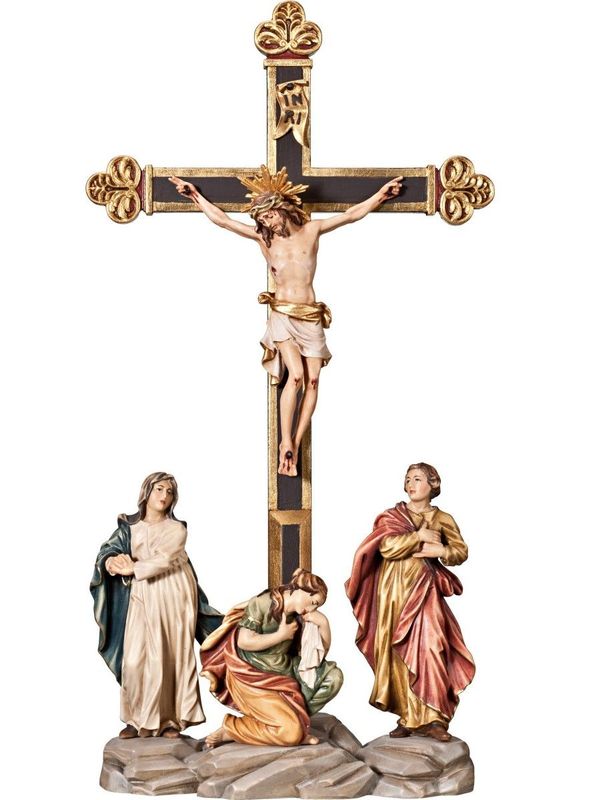 Croix baroque Groupe de la crucifixion avec Jésus, Marie, Jean et Marie-Madeleine