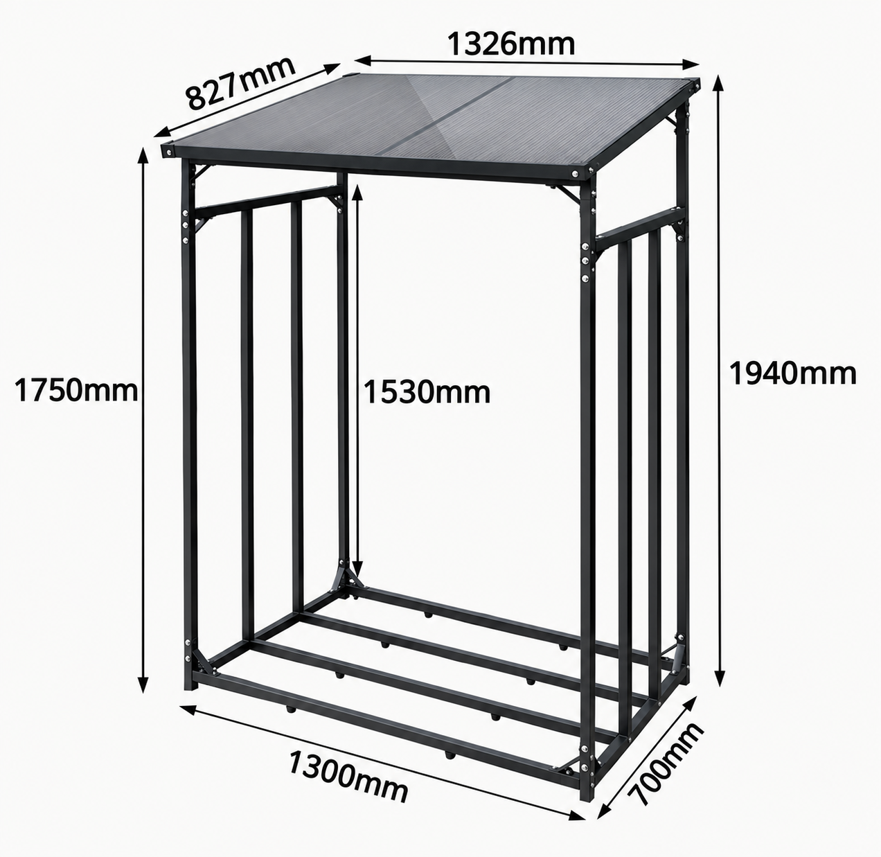 Metall Kaminholzregal Anthrazit S 130x70x175/194cm