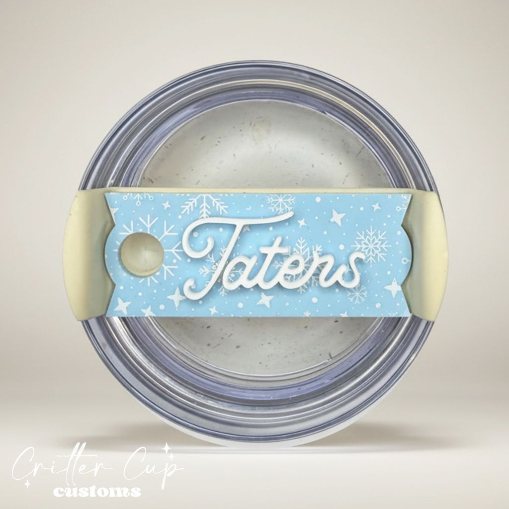 Pastel Blue and White Snowflake Stanley Name Plate, Custom Winter Stanley Topper