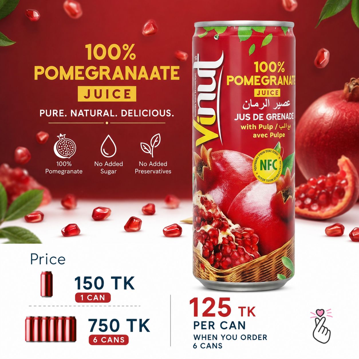 100% Vinut Juice Can 230ml (Vietnam) - Pomegranate