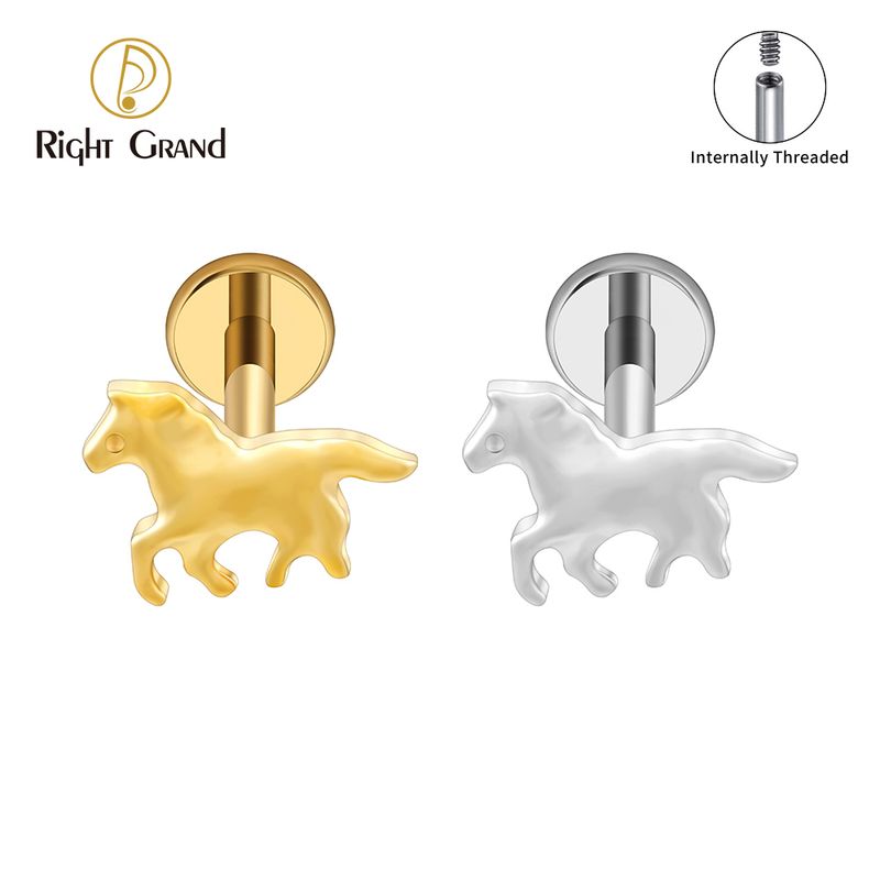 Right Grand ASTM F136 Titanium Internal Thread Horse Labret Ring 16G Flat Back Cartilage Stud Earring Conch Helix Lip Piercing Jewelry