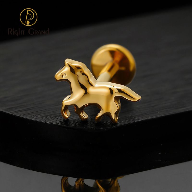 Right Grand ASTM F136 Titanium Internal Thread Horse Labret Ring 16G Flat Back Cartilage Stud Earring Conch Helix Lip Piercing Jewelry