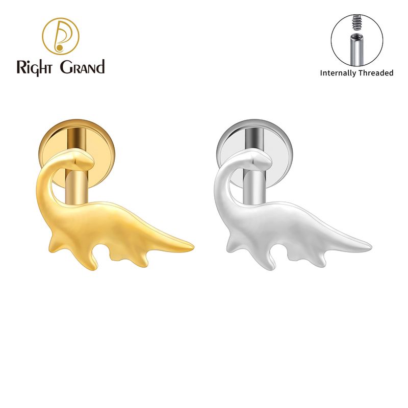 Right Grand ASTM F136 Titanium Internal Thread Dinosaur Labret Ring 16G Flat Back Cartilage Stud Earring Conch Helix Lip Piercing Jewelry