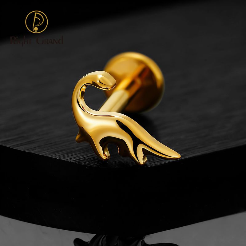 Right Grand ASTM F136 Titanium Internal Thread Dinosaur Labret Ring 16G Flat Back Cartilage Stud Earring Conch Helix Lip Piercing Jewelry