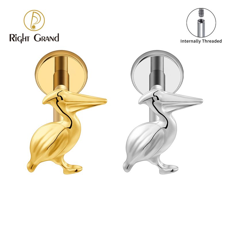Right Grand ASTM F136 Titanium Internal Thread Pelican Labret Ring 16G Flat Back Cartilage Stud Earring Conch Helix Lip Piercing Jewelry