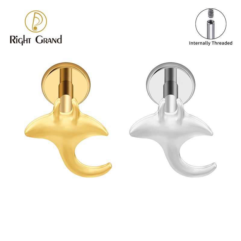 Right Grand ASTM F136 Titanium Internal Thread Manta Labret Ring 16G Flat Back Cartilage Stud Earring Conch Helix Lip Piercing Jewelry