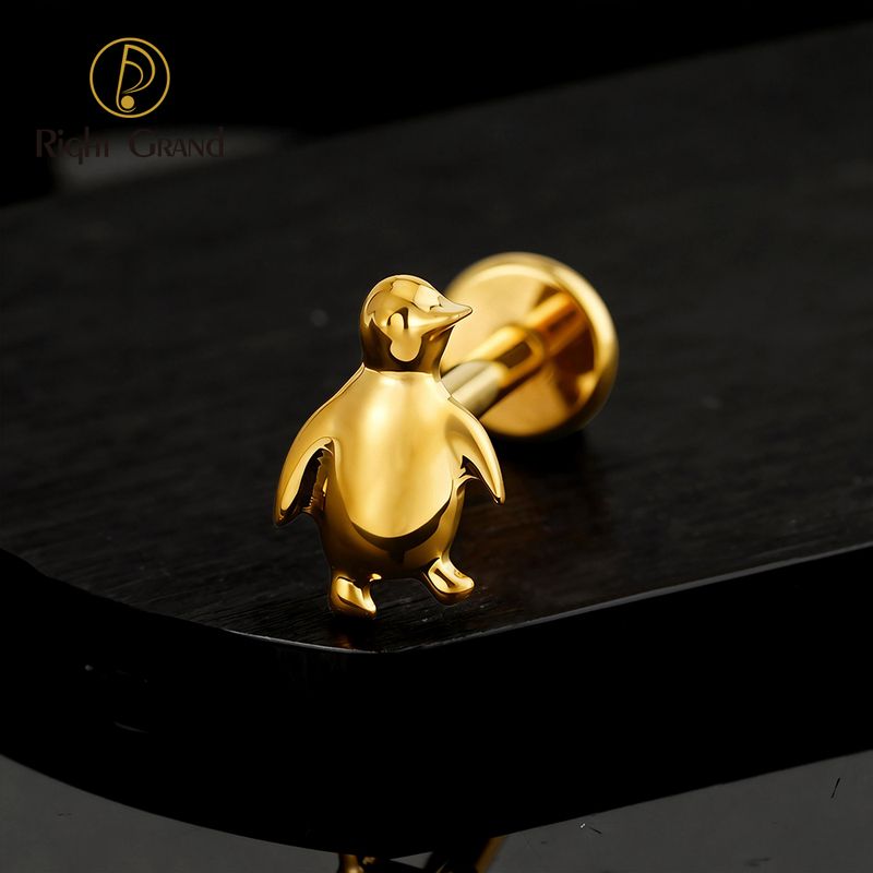 Right Grand ASTM F136 Titanium Internal Thread Penguin Labret Ring 16G Flat Back Cartilage Stud Earring Conch Helix Lip Piercing Jewelry