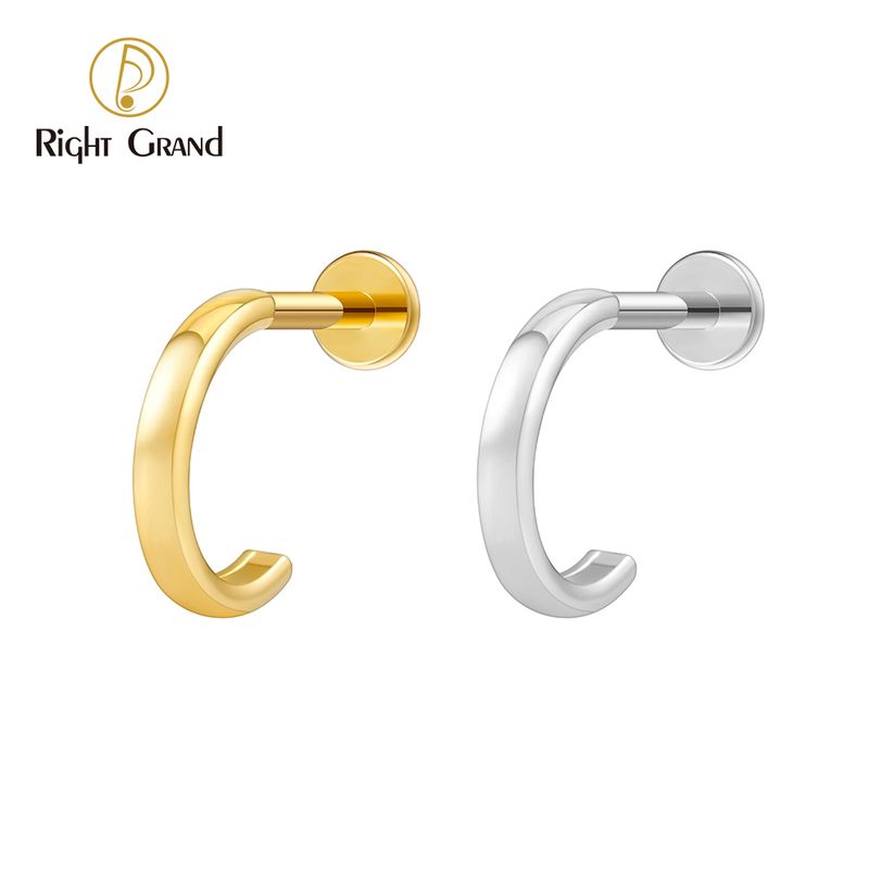 Right Grand ASTM F136 Titanium Internal Thread Mirror Polish C Labret Ring 16G Flat Back Cartilage Stud Earring Conch Helix Lip Piercing Jewelry