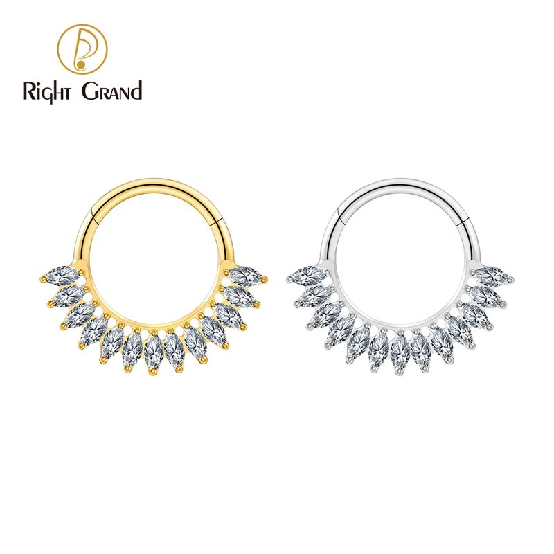 Right Grand ASTM F136 Titanium 16G Marquise CZ in Series Hinged Clicker Segment Hoop Ring Daith Earring Septem Nose Piercing
