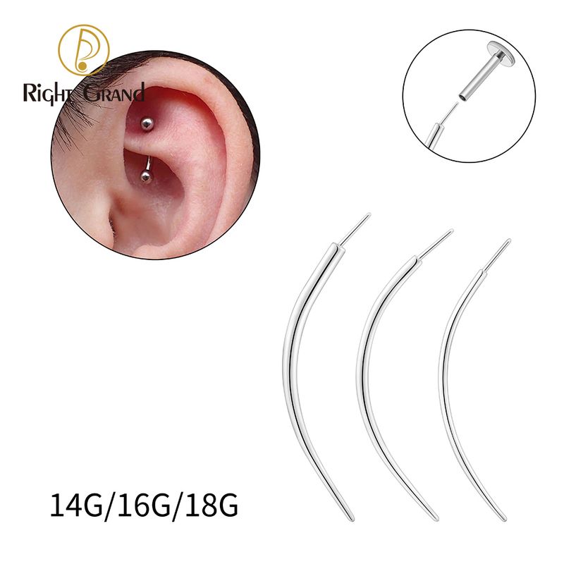 Right Grand ASTM F136 Titanium Threadless Labret Insertion Pin Self Curved Barbell Piercing Taper Guide Needle Tool for 14/16G/18G Push Back Post