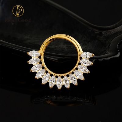 Right Grand ASTM F136 Titanium 16G Marquise CZ in Series Hinged Clicker Segment Hoop Ring Daith Earring Septem Nose Piercing