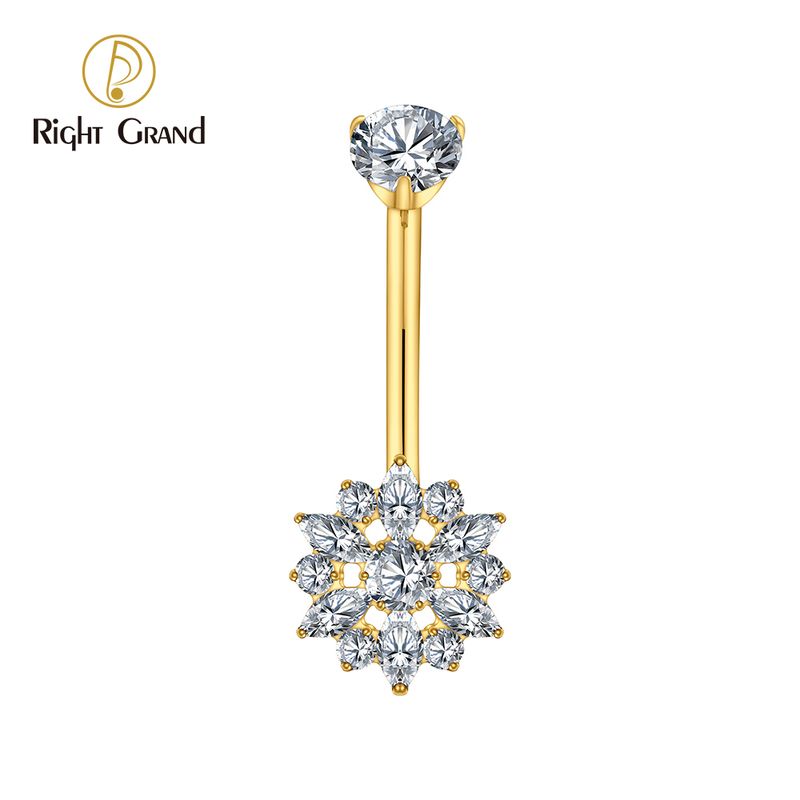 Right Grand ASTM F136 Titanium Flower Marquise CZ Belly Button Ring 14G Threaded Navel Curved Barbell Piercing Jewelry