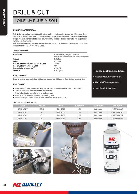 Jahutus-ja keermestusõli Drill&Cut 400ml L81 - NBQ217040