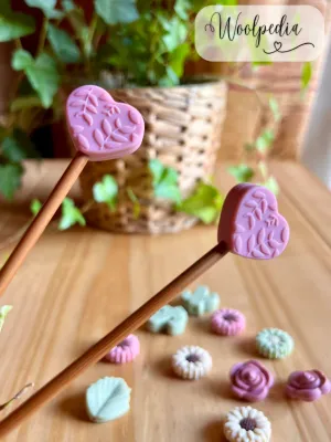 2x floral hearts knitting needle tip protectors / stitch stoppers