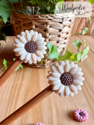 2x Boho Sunflower knitting needle tip protectors / stitch stoppers