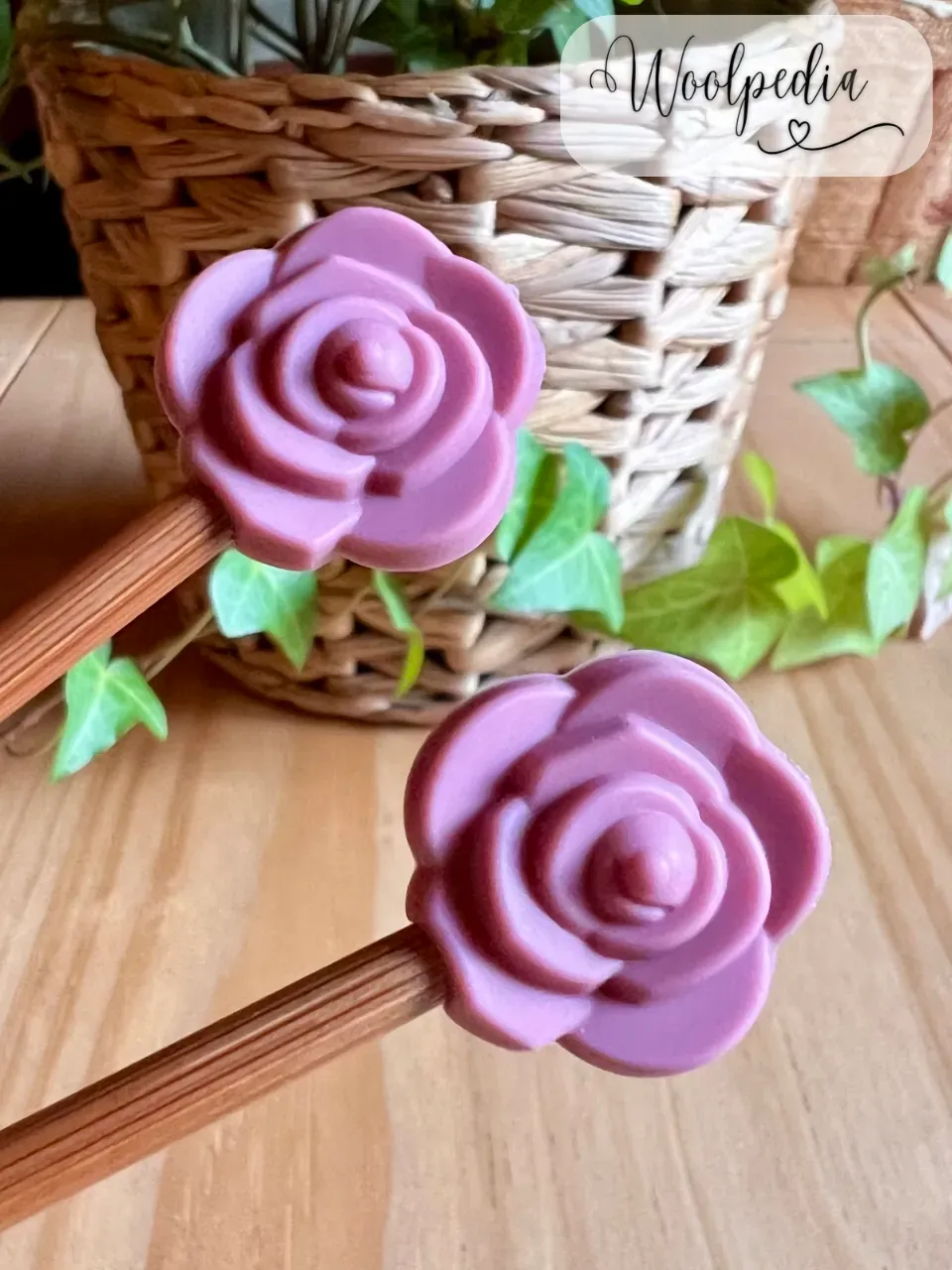 2x Roses knitting needle tip protectors / stitch stoppers