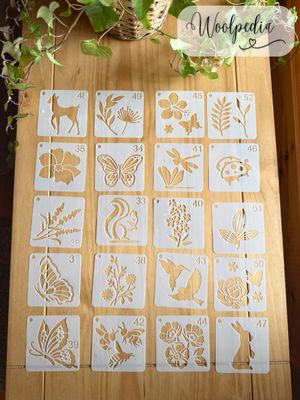64x Nature Stencil Set (7.6 x 7.6 cm / 3 x 3 in) – Patterns for Embroidery &amp; DIY