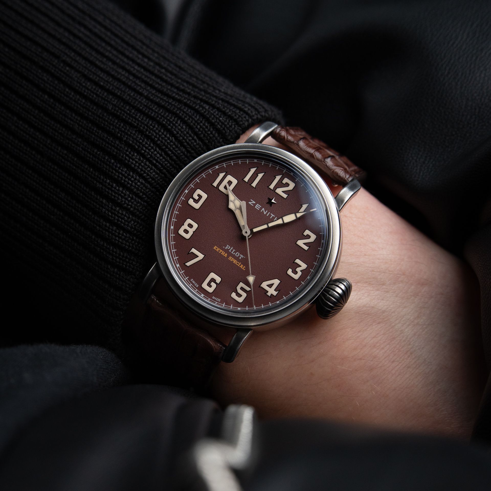 Zenith Pilot Type 20 Limited Edition RARE Burgundy Steel Leather Automatic
