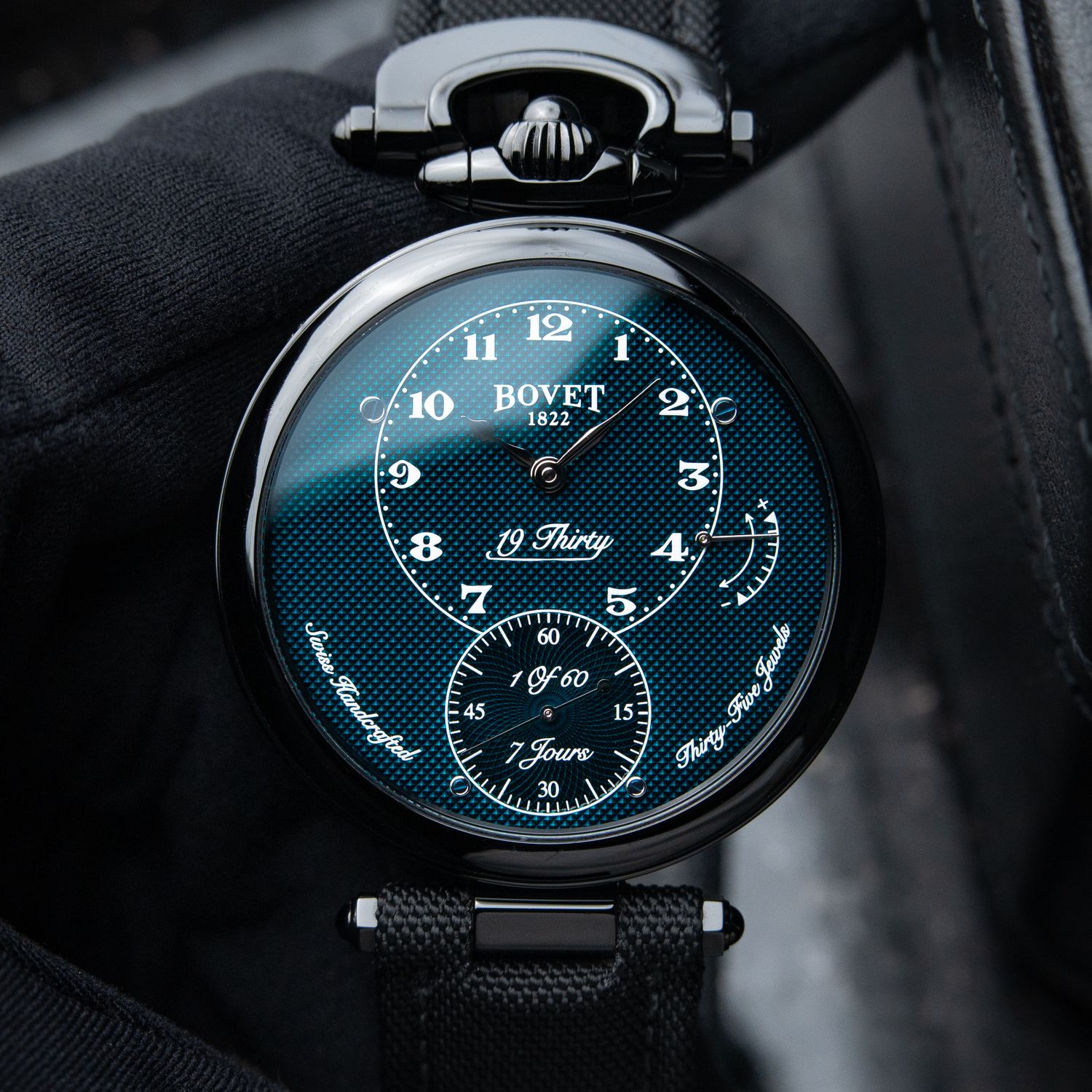 Bovet 19Thirty Fleurier Blue Guilloché RARE 2025 Limited Edition Black DLC Steel Bovet 19Thirty Fleurier Blue Guilloché RARE 2025 Limited Edition Black DLC Steel