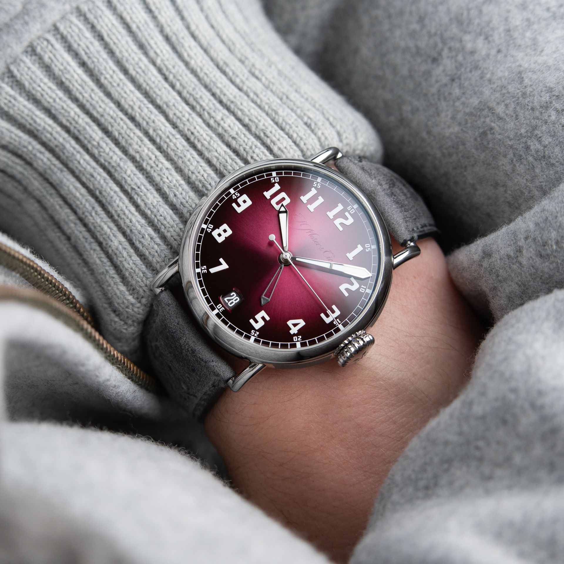 H.Moser & Cie. Heritage Dual Time Burgundy Fume Dial Date Automatic 42mm
