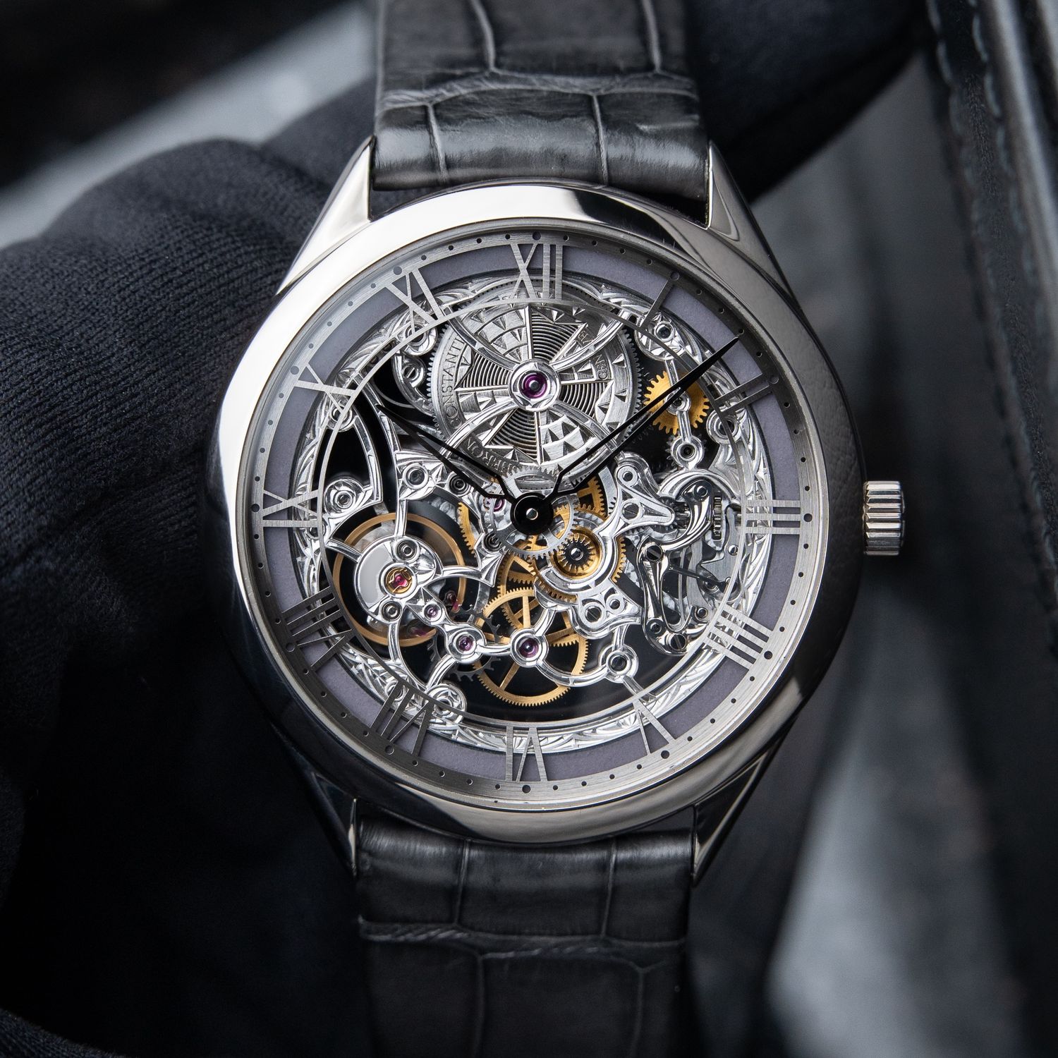 Vacheron Constantin Métiers d'Art RARE White Gold Grey Enamel Skeleton 40 Vacheron Constantin Métiers d'Art RARE White Gold Grey Enamel Skeleton 40