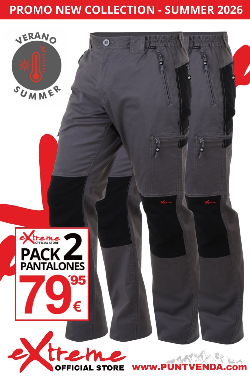 Pack 2 Pantalones Trekking - Laboral EXTREME algodon - elastan Primavera-verano - Gris -2026 Pack 2 Pantalones Trekking - Laboral EXTREME algodon - elastan Primavera-verano - Gris -2026