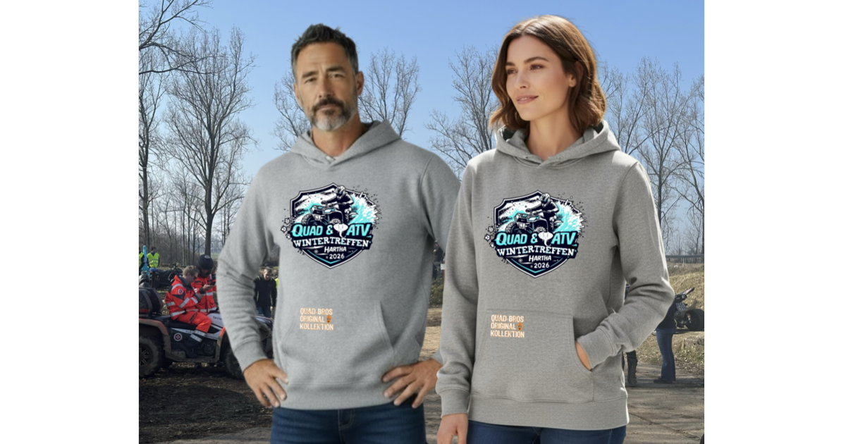 Quad-Bros Hoodie "Hartha 2026" hellgrau mit Print auf der Brust  Passform unisex
