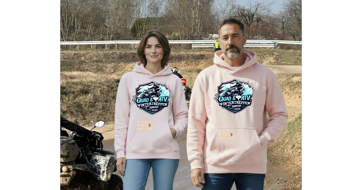 Quad-Bros Hoodie "Hartha 2026" rosa mit Print auf der Brust  Passform unisex