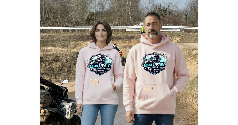 Quad-Bros Hoodie "Hartha 2026" rosa mit Print auf der Brust  Passform unisex