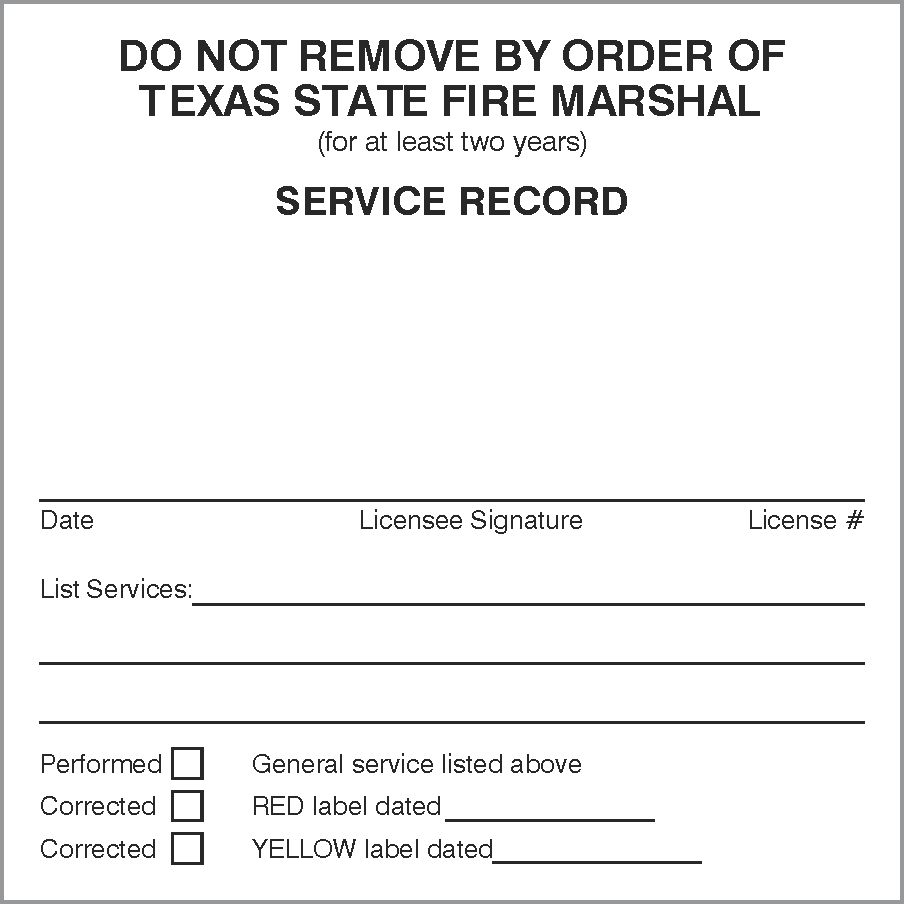 : Texas Alarm System White Service Record Labels : Texas Alarm System White Service Record Labels