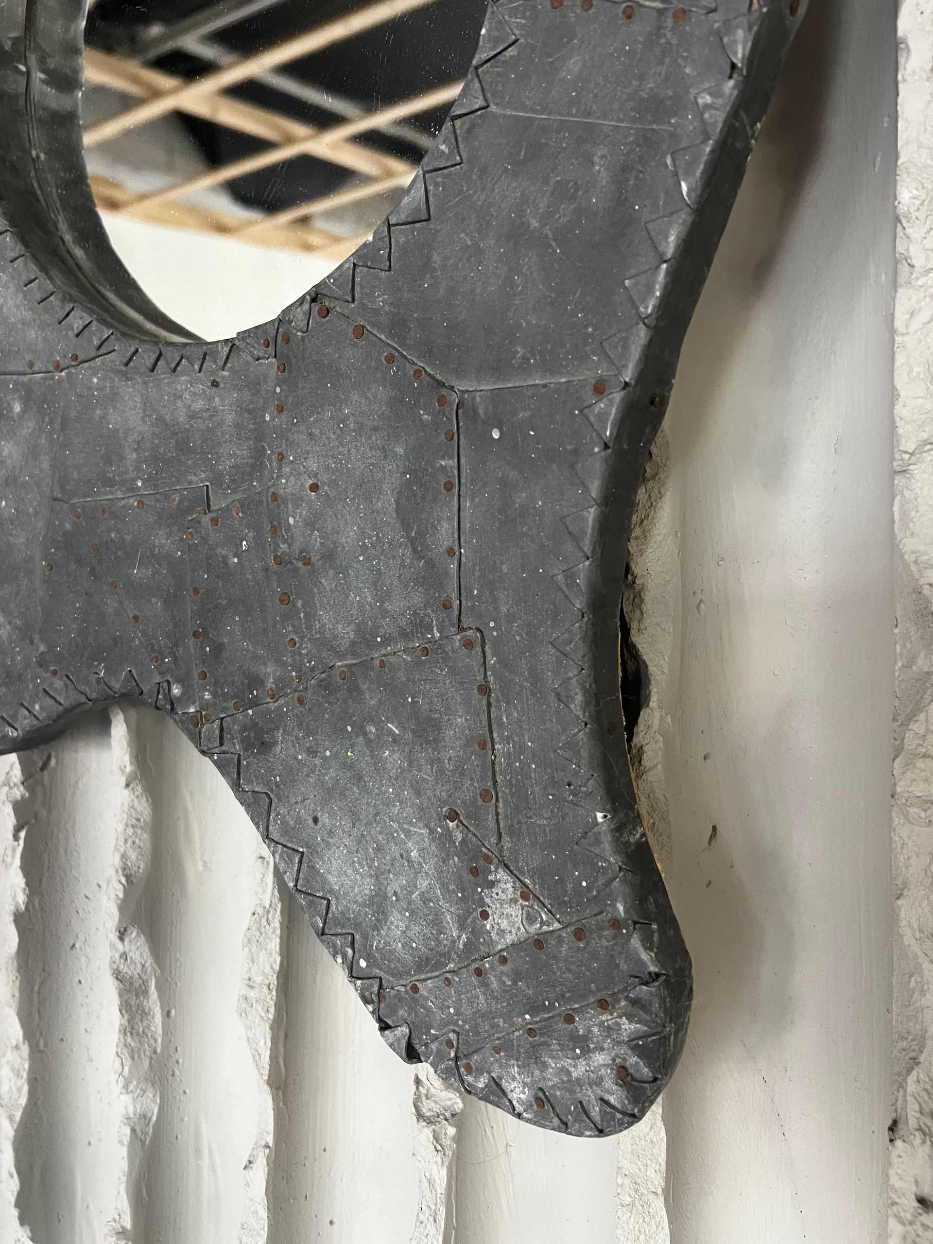 Vintage French Folk Art Cladded Zinc Mirror – Sculptural Design