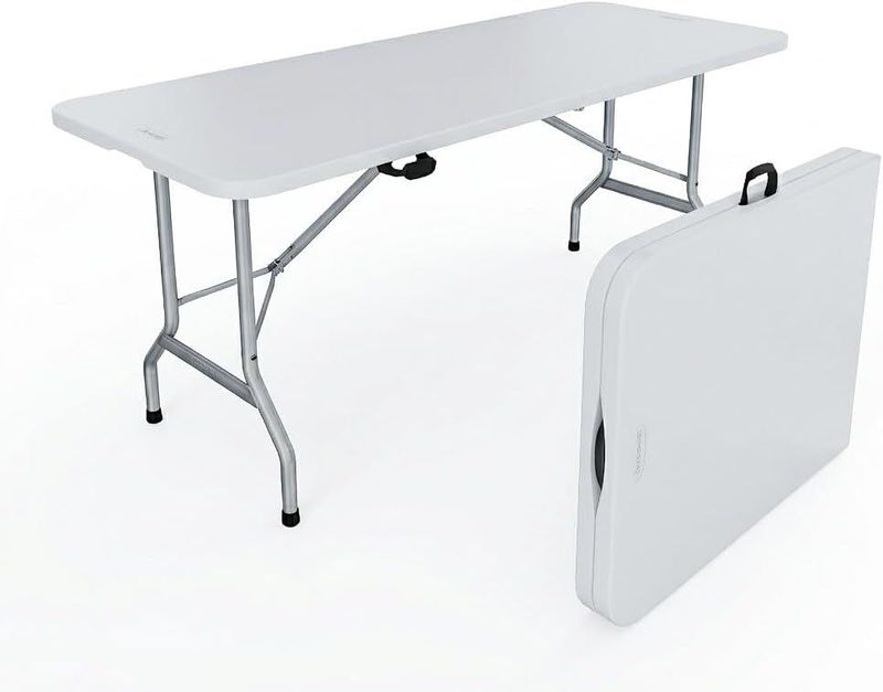 Tavolo tavolino pieghevole in dura resina set birreria facile trasporto bianco 180x70