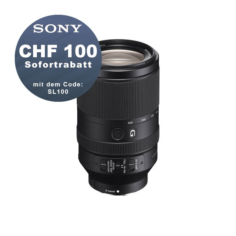 Sony FE 70-300mm 4.5-5.6 G OSS - ''4 Jahre Garantie'' - CHF 100 Sofortrabatt mit Code SL100 Sony FE 70-300mm 4.5-5.6 G OSS - ''4 Jahre Garantie'' - CHF 100 Sofortrabatt mit Code SL100