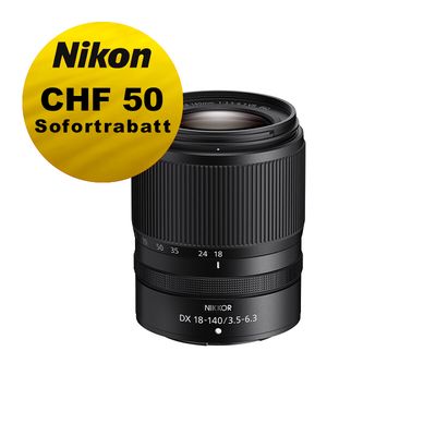 Nikon Z 18-140mm 3.5-6.3 VR DX - ''Swiss Garantie'' - inkl. CHF 50 Sofortrabatt Nikon Z 18-140mm 3.5-6.3 VR DX - ''Swiss Garantie'' - inkl. CHF 50 Sofortrabatt