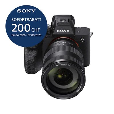 Sony A7 Mark IV Kit mit 24-105mm 4.0 G - ''4 Jahre Garantie'' - inkl. CHF 200 Sofortrabatt Sony A7 Mark IV Kit mit 24-105mm 4.0 G - ''4 Jahre Garantie'' - inkl. CHF 200 Sofortrabatt