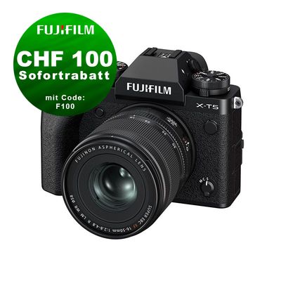 Fujifilm X-T5 Kit mit 16-50mm 2.8-4.8 (black) - ''Swiss Garantie'' - CHF 100 Rabatt mit Code F100 Fujifilm X-T5 Kit mit 16-50mm 2.8-4.8 (black) - ''Swiss Garantie'' - CHF 100 Rabatt mit Code F100