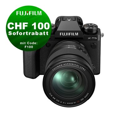 Fujifilm X-T5 Kit mit 16-80mm 4.0 (black) - ''Swiss Garantie'' - CHF 100 Rabatt mit Code F100 Fujifilm X-T5 Kit mit 16-80mm 4.0 (black) - ''Swiss Garantie'' - CHF 100 Rabatt mit Code F100
