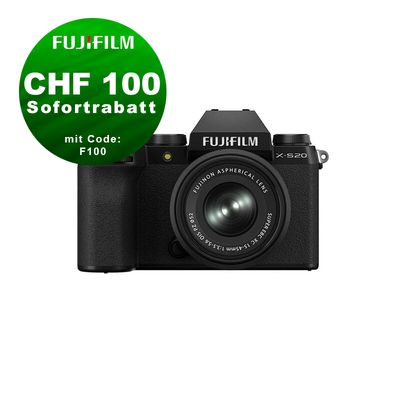 Fujifilm X-S20 Kit mit 15-45mm 3.5-6.5 - ''Swiss Garantie'' - CHF 100 Rabatt mit Code F100 Fujifilm X-S20 Kit mit 15-45mm 3.5-6.5 - ''Swiss Garantie'' - CHF 100 Rabatt mit Code F100