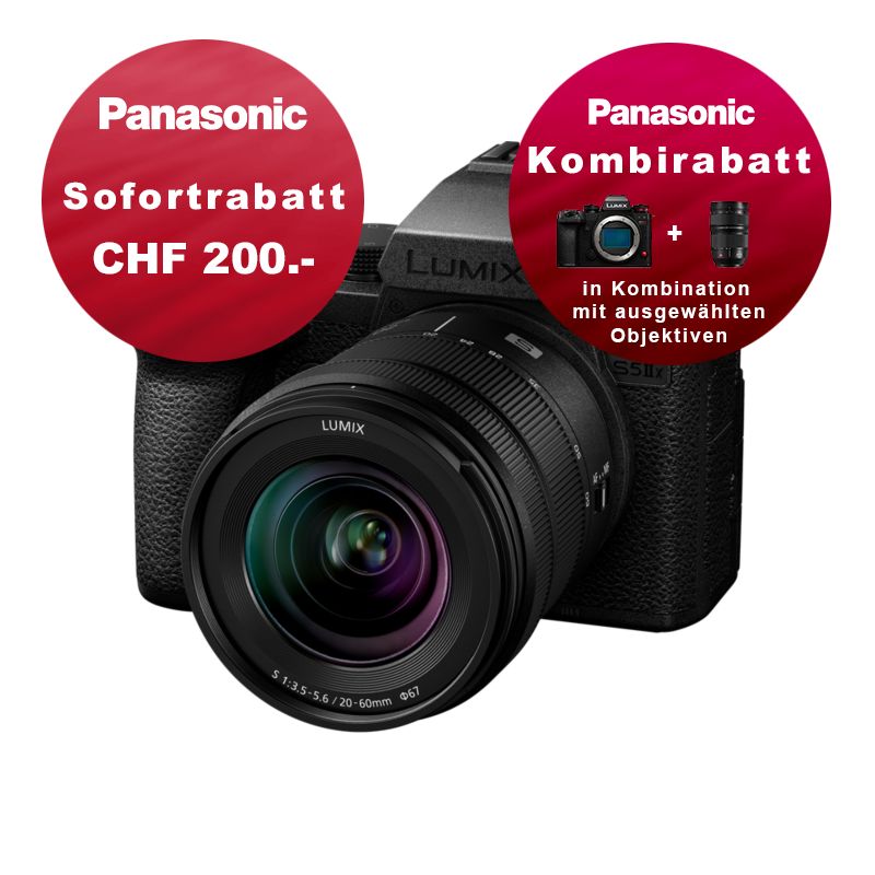 Panasonic S5 Mark II X Kit mit 20-60mm 3.5-5.6 - inkl. CHF 200 Sofortrabatt & Kombirabatt Panasonic S5 Mark II X Kit mit 20-60mm 3.5-5.6 - inkl. CHF 200 Sofortrabatt & Kombirabatt