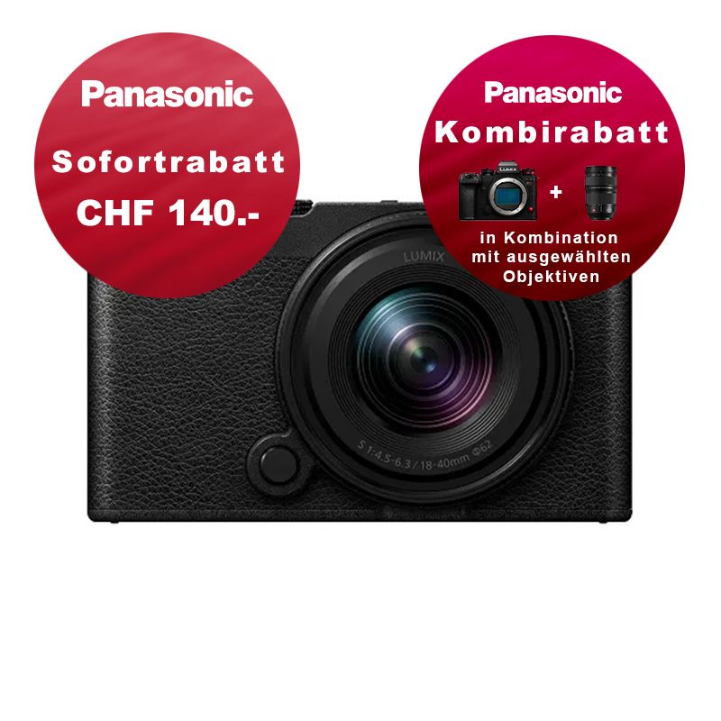 Panasonic S9 Kit mit 18-40mm 4.5-6.3 Jet Black - inkl. CHF 140 Sofortrabatt & Kombirabatt Panasonic S9 Kit mit 18-40mm 4.5-6.3 Jet Black - inkl. CHF 140 Sofortrabatt & Kombirabatt