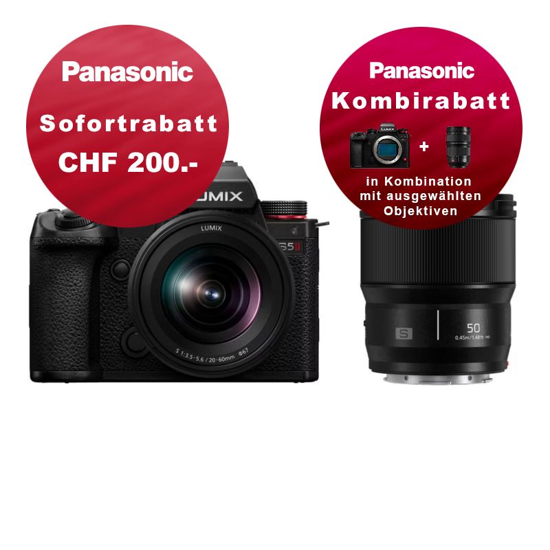 Panasonic S5 Mark II Kit 20-60mm + 50mm 1.8 - inkl. CHF 200 Sofortrabatt & Kombirabatt Panasonic S5 Mark II Kit 20-60mm + 50mm 1.8 - inkl. CHF 200 Sofortrabatt & Kombirabatt