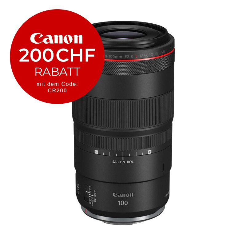 Canon RF 100mm 2.8 L Macro IS USM - ''Premium Garantie'' - CHF 200 Rabatt mit Code CR200 Canon RF 100mm 2.8 L Macro IS USM - ''Premium Garantie'' - CHF 200 Rabatt mit Code CR200